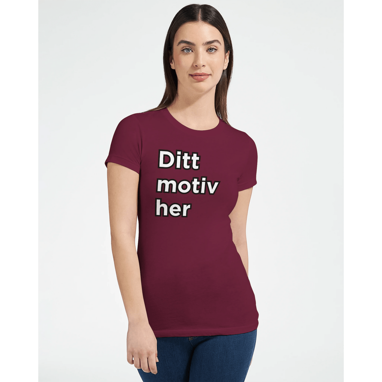 Design din egen t‑skjorte | Premium dame t - skjorte med figurnær passform - Print Material - Iskyns.no