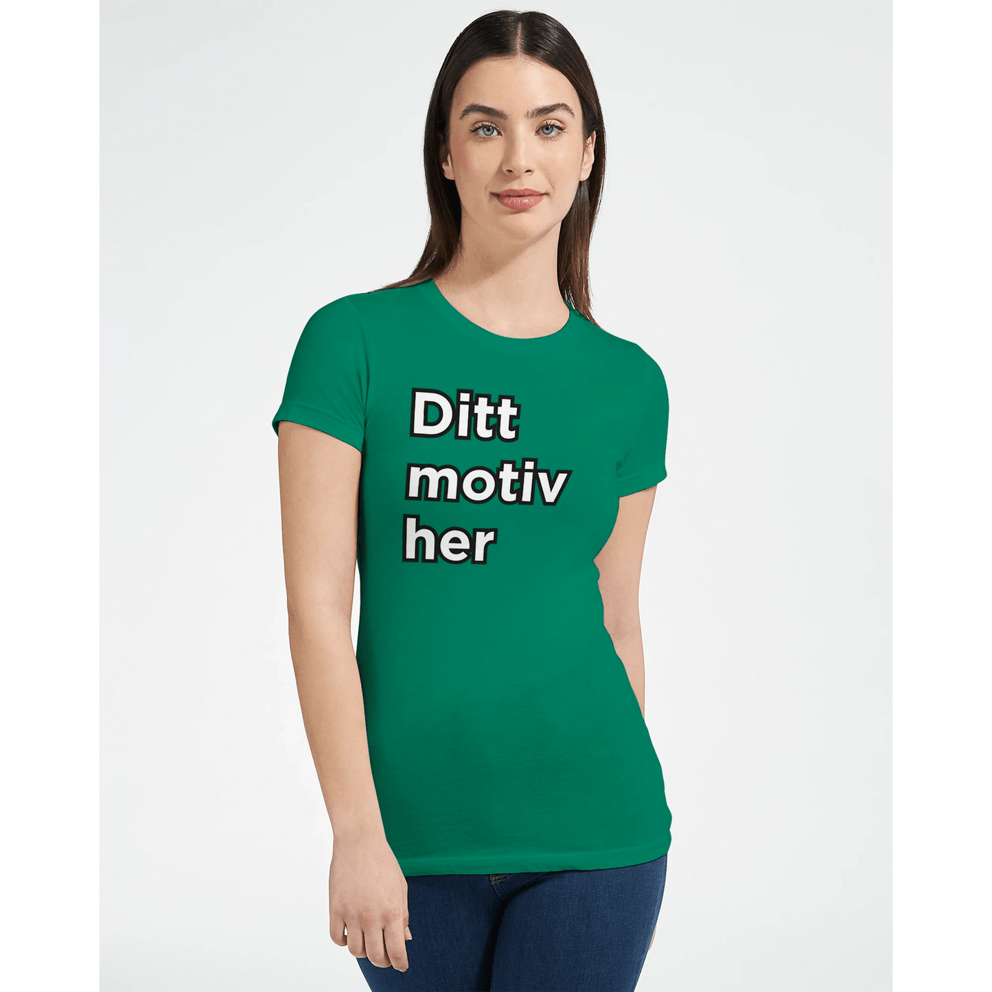 Design din egen t‑skjorte | Premium dame t - skjorte med figurnær passform - Print Material - Iskyns.no