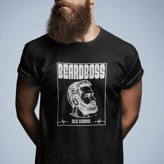 Beardboss – Old School | Humoristisk herre t - skjorte for skjeggelskere - T-Shirt - Iskyns.no